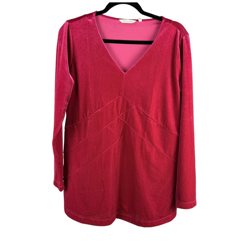 Soft Surroundings Fuchsia Velvet V-Neck Blouse sz PM